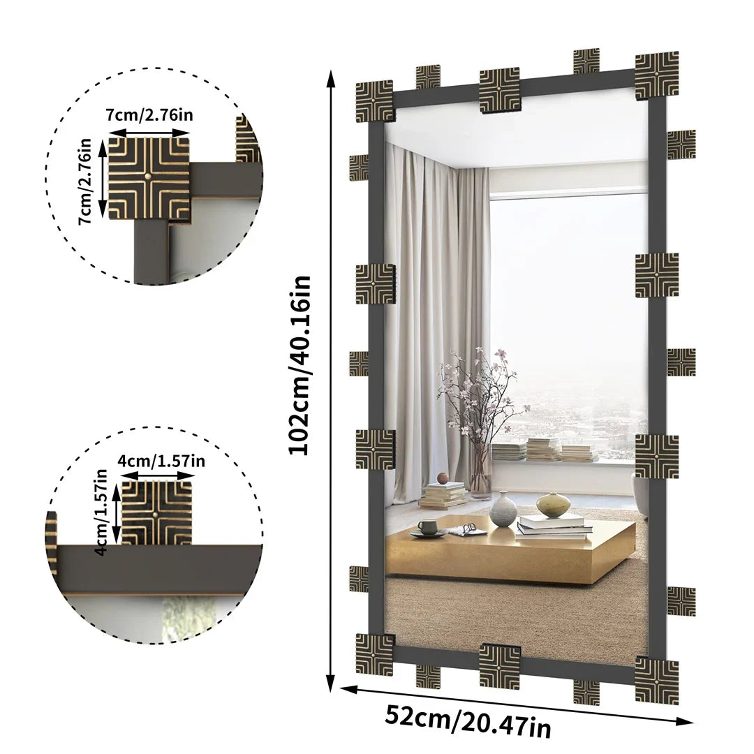 LUVODI Vintage Ornate Decorative Wall Mirror Metal Frame Resin Piece Art Mirror for Entrance,Vertical or Horizontal Hanging - Black / 102x52cm