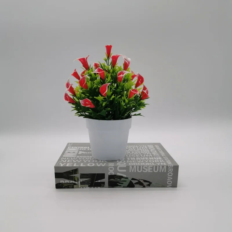 Artificial plant bonsai flower pot interior and exterior decoration - Red