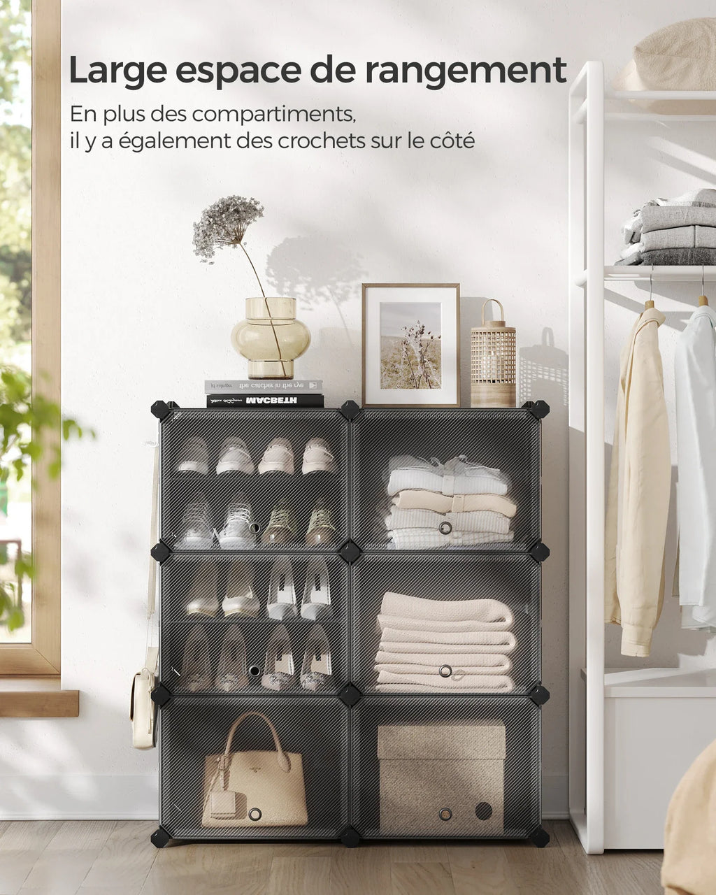 SONGMICS Shoe shelf 6 compartments, Storage shelf Modular, 30 x 40 x 30 cm compartment, with door - view 2