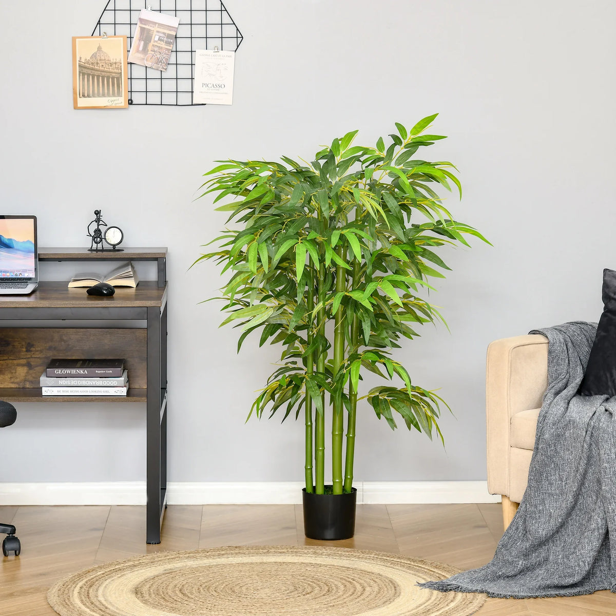 Bamboo flower pot with artificial reeds for interior decoration - view 3