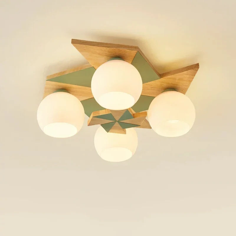 Ceiling lamp windmill in logs for retro Nordic children's room