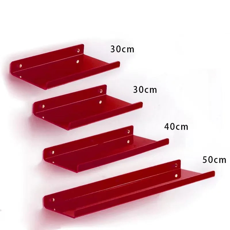 Transparent acrylic floating wall shelf for organized storage - Red 4 Pieces