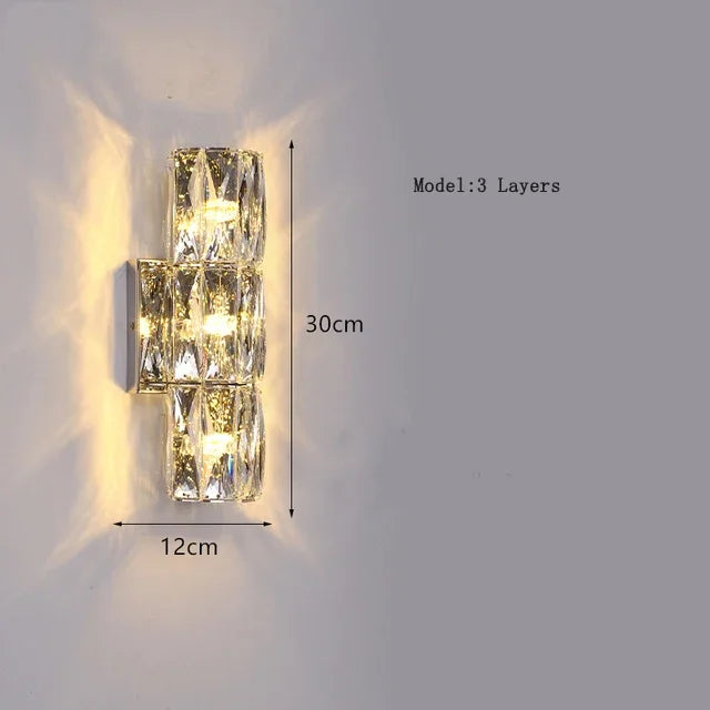 Modern wall sconce crystal for elegant interior decoration - 3 Chrome Layers / Warm Light