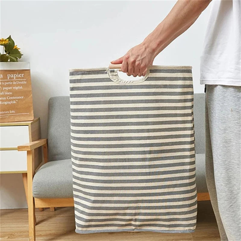 56*40*27CM Japanese Cotton Linen Dirty Clothes Basket, Folding Portable Fabric Laundry Basket，Bathroom Waterproof Storage Basket - view 5
