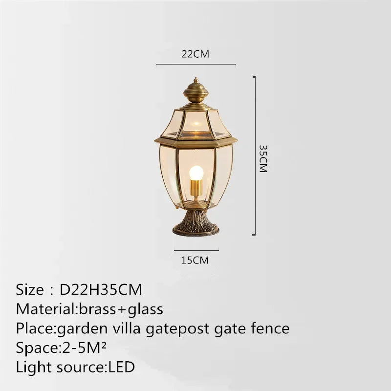 Classic brass garden lamp exterior retro waterproof lighting - H35cm / 110V