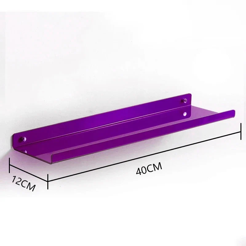 Acrylic Floating Wall Shelf Organizer for Living Room Decor - purple  40X12cm / Sticker Install