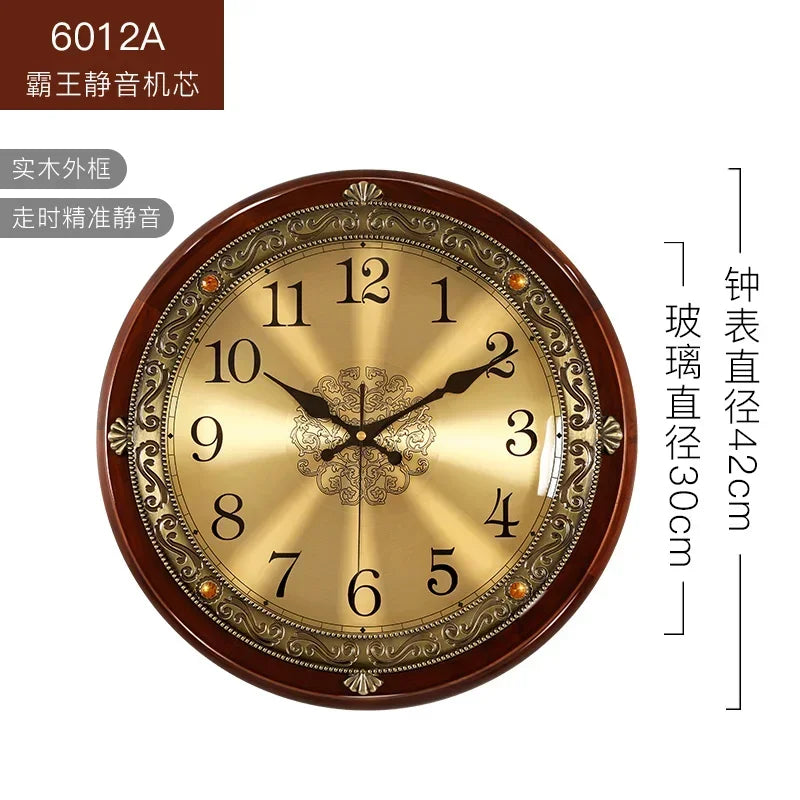 Luxury wooden wall clock and metal retro style silent - 42CM 6012A