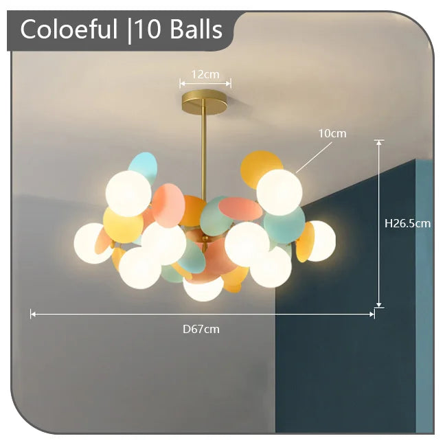 Child chandelier flowers multicolored decorative pendant light - 10 Colored Balls / Warm White 3000K
