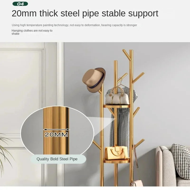 Freestanding Marble Metal Coat Rack, 3 Storage Shelves, 9 Hooks, Hall Tree for Coats, Hats, Bags, Entryway Organizer - view 3