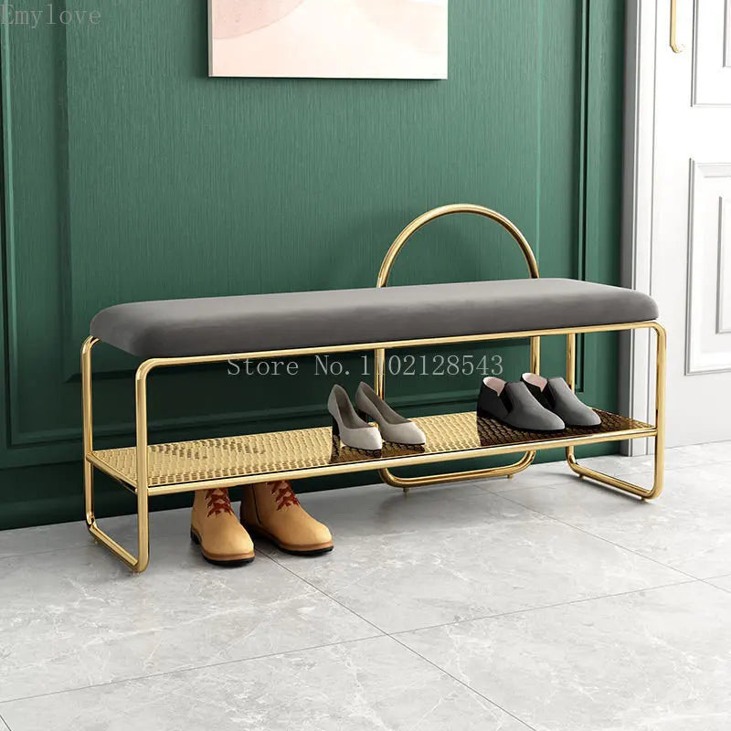 Trendy shoe bench with cushion and two-level shelf - view 2