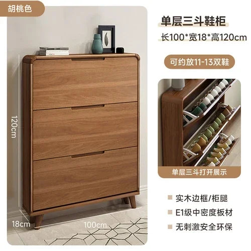 Minimalist vintage wooden shoe shelf and space gain - Style6