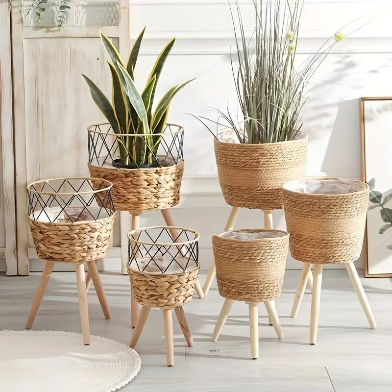 Woven wooden pot for flowers and interior decorative storage