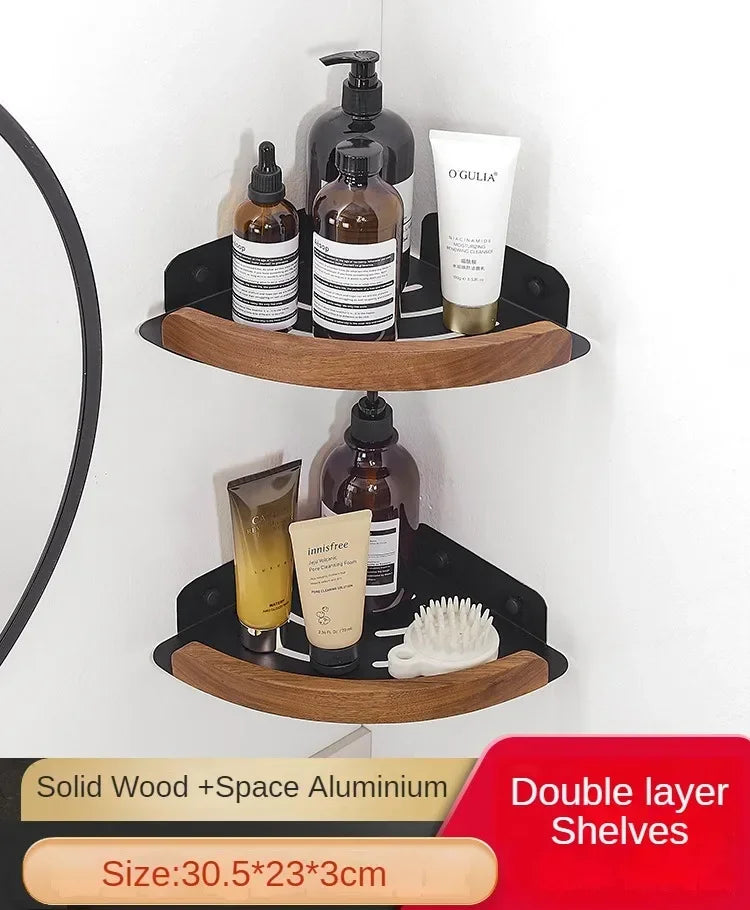 Wooden and aluminum towel holder wall organizer for shower accessories - BS180110228-2C