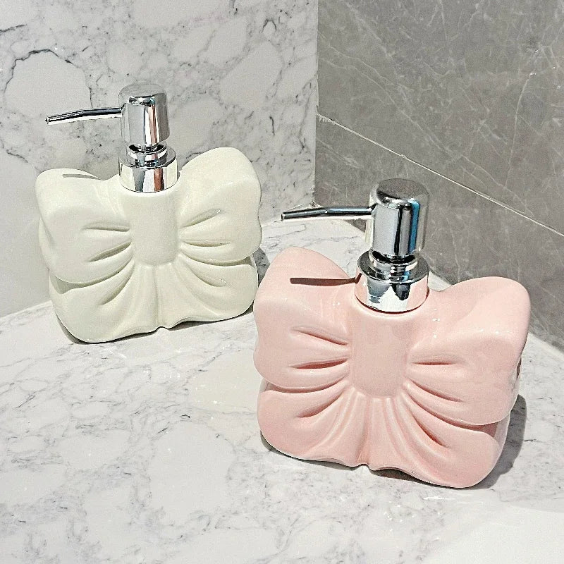 1pc, Ceramics Bowknot Lotion Press Bottle, Household Bathroom Shower Gel Bottle, Plastic Pump Head, Bathroom Liquid Dispenser - view 2