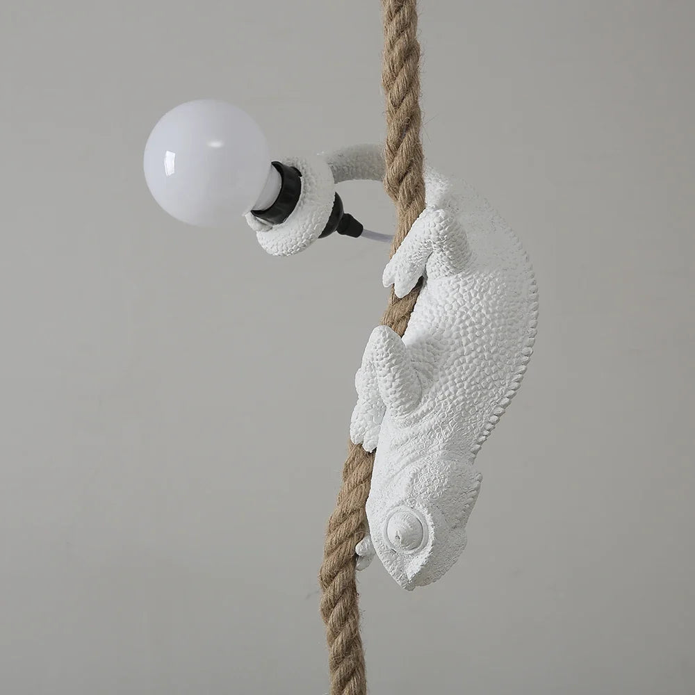 Chameleon resin pendant light for interior artistic decoration - White Lowered Head