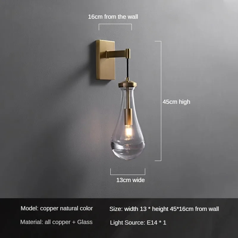 Copper wall sconce in the shape of a water drop creative design - Warm White (2700-3500K) / Gold