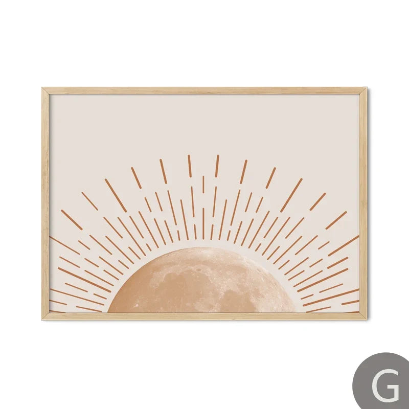 Abstract geometry line sunrise moon canvas wall decor - G / A4 21x30 cm No Frame