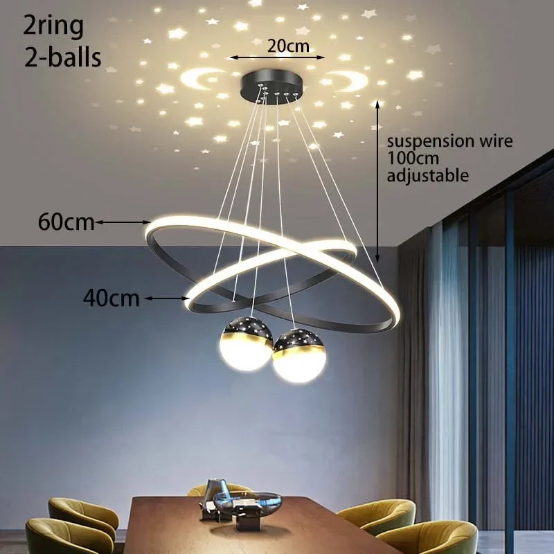 Chandelier led modern starry sky for interior decoration - Black 40-60cm / Gradation à distance