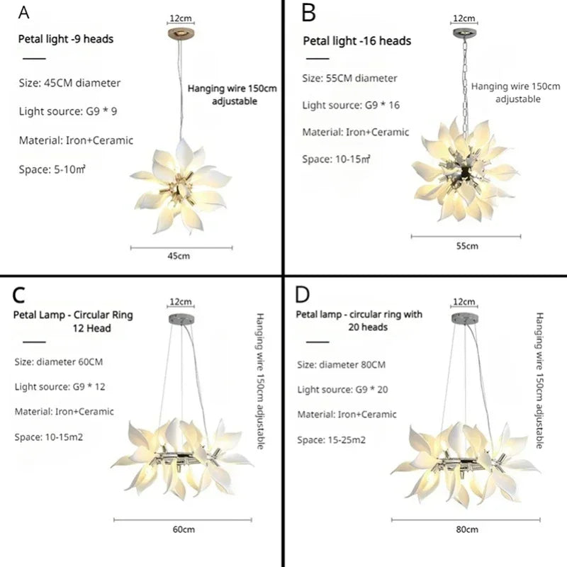 Modern ceramic chandelier with flower petals and led light - view 5