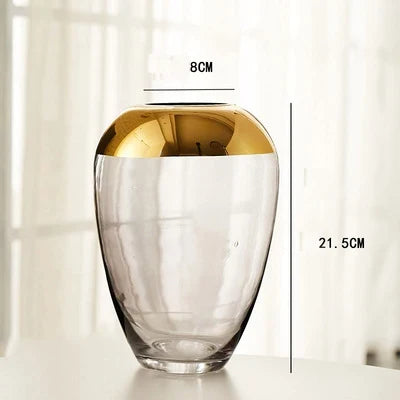 Light luxury handicraft ornaments, ice flower colored glass vase, large transparent glaze ware - as picture