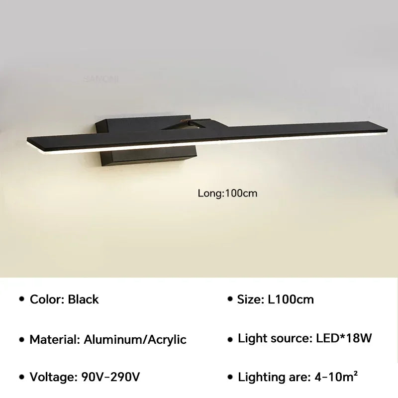 Modern waterproof led wall sconce for rotary and light mirror - Cool White / Black 100cm