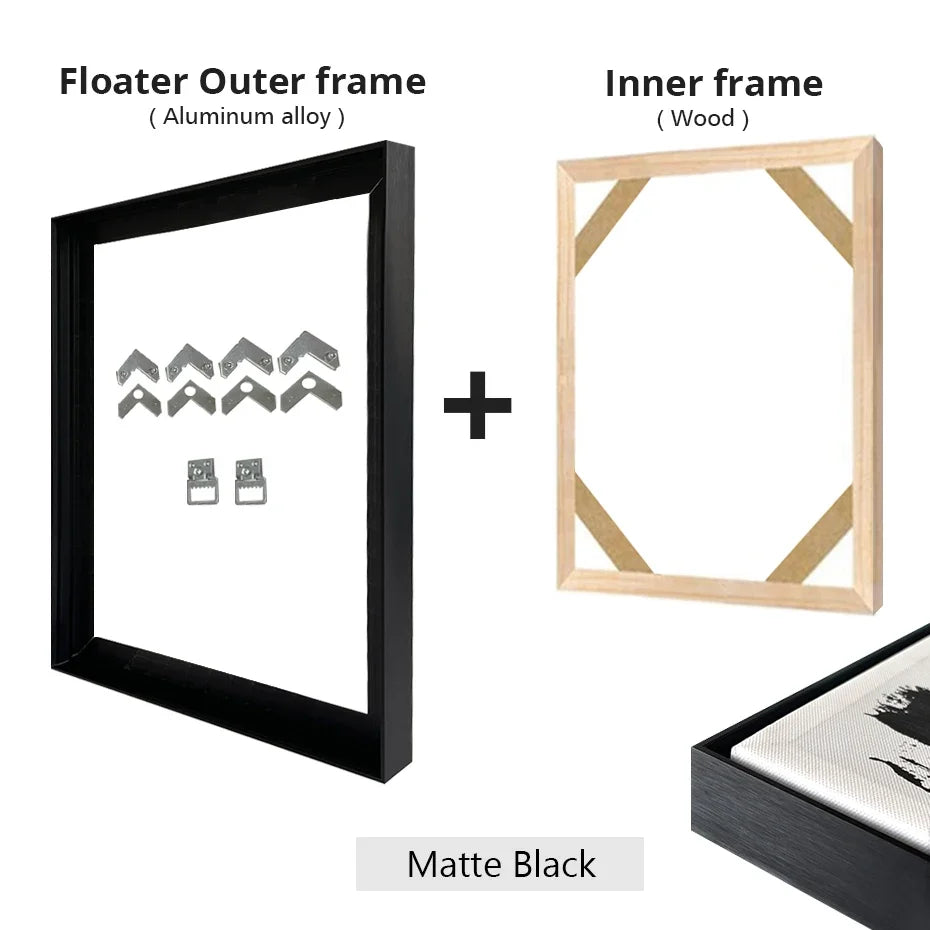 Metal floating frame kit for wall art - Matte Black Wood / 50X75 CM (20X30 PO)