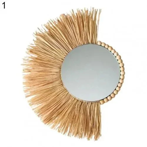 Bohemian decorative mirror in romantic woven straw for wedding - Miroir-A 40cm