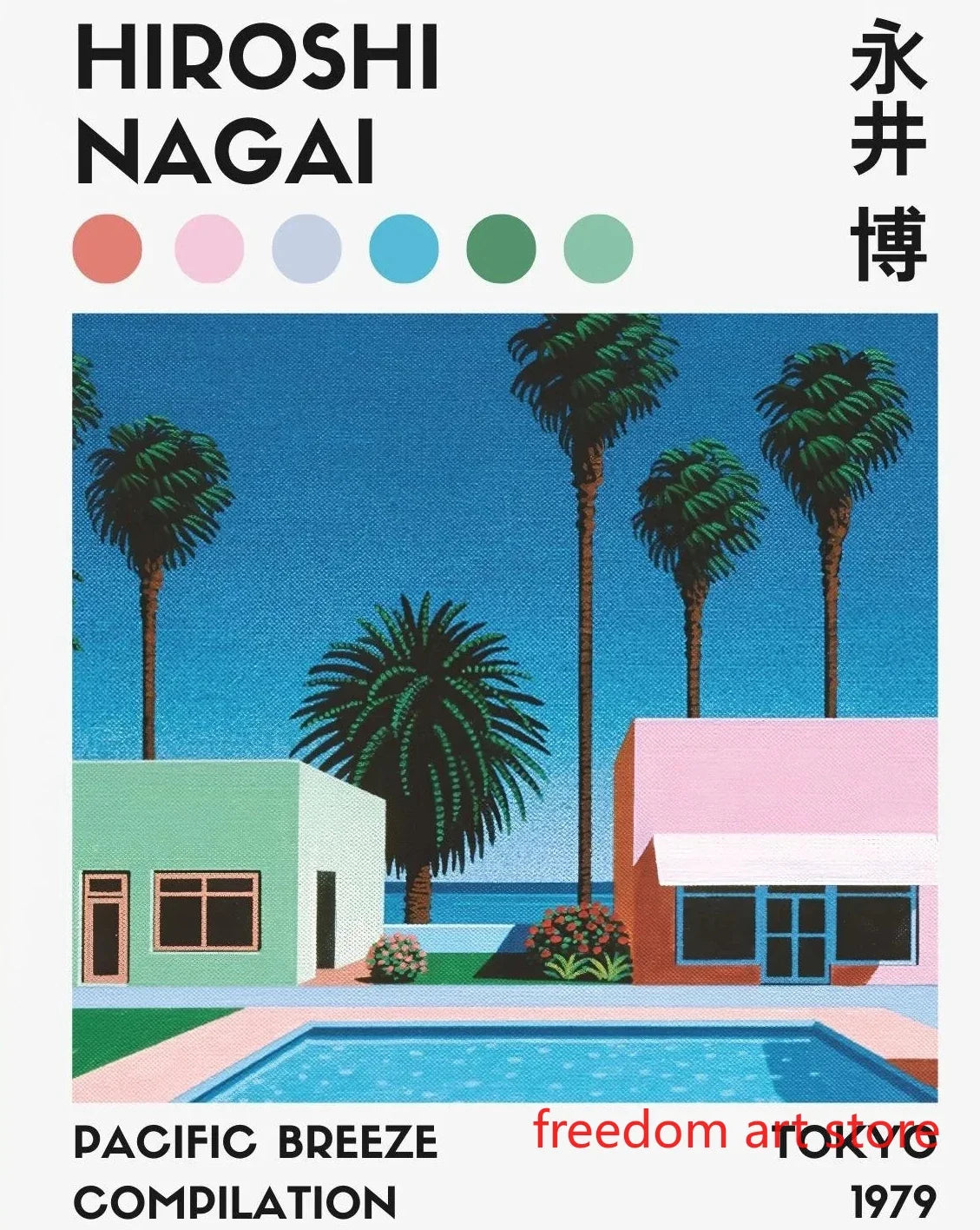 Hiroshi Nagai Vintage 80s Japanese Beach Vaporwave Poster - 13X18cm Unframed