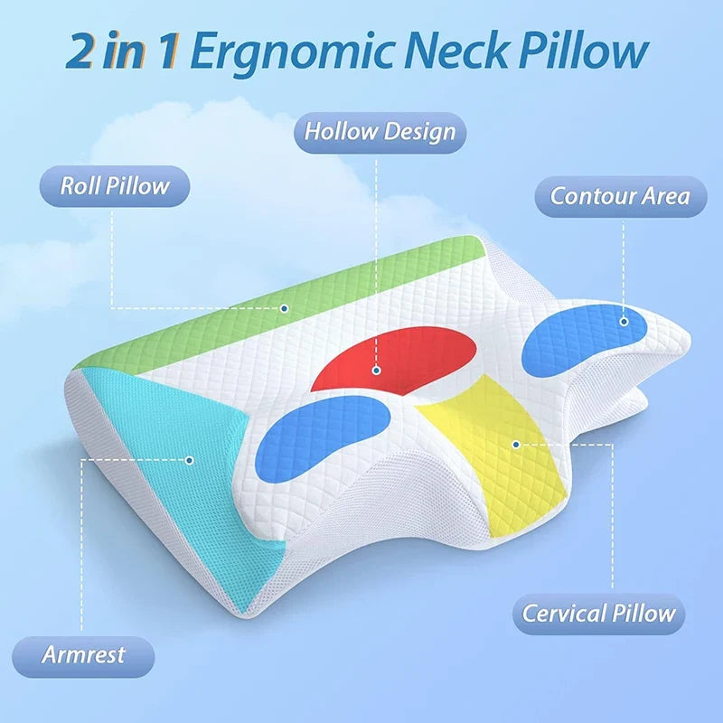 1pc Memory Foam Cervical Pillow, 2 in 1 Ergonomic Contour Orthopedic Pillow for Neck Pain, Contoured Support Pillows,Neck Pillow - view 2