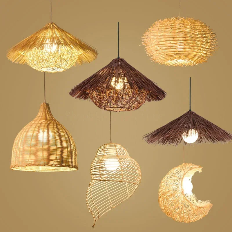 Chinese rattan during light, hand five straw hat lampshade during light, living room decoration, indoor lighting fixtures - view 2