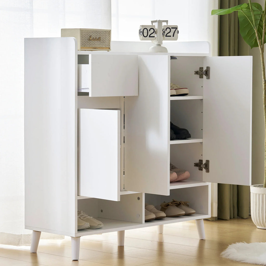 Minimalist storage cabinet with adjustable shelves and wooden feet - view 4
