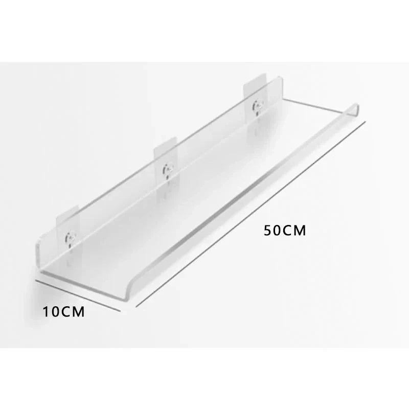 Acrylic Floating Wall Shelf Organizer for Living Room Decor - U 50X10cm / Sticker Install