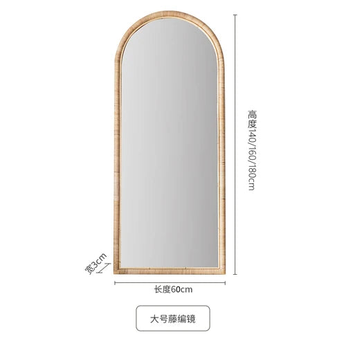 Full length mirror, floor mirror, girls' makeup, dressing, dressing, rattan net, Nordic fitting mirror, ins - Q