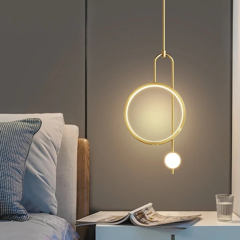 Modern pendant light with golden ring and Nordic minimalist lighting - view 2