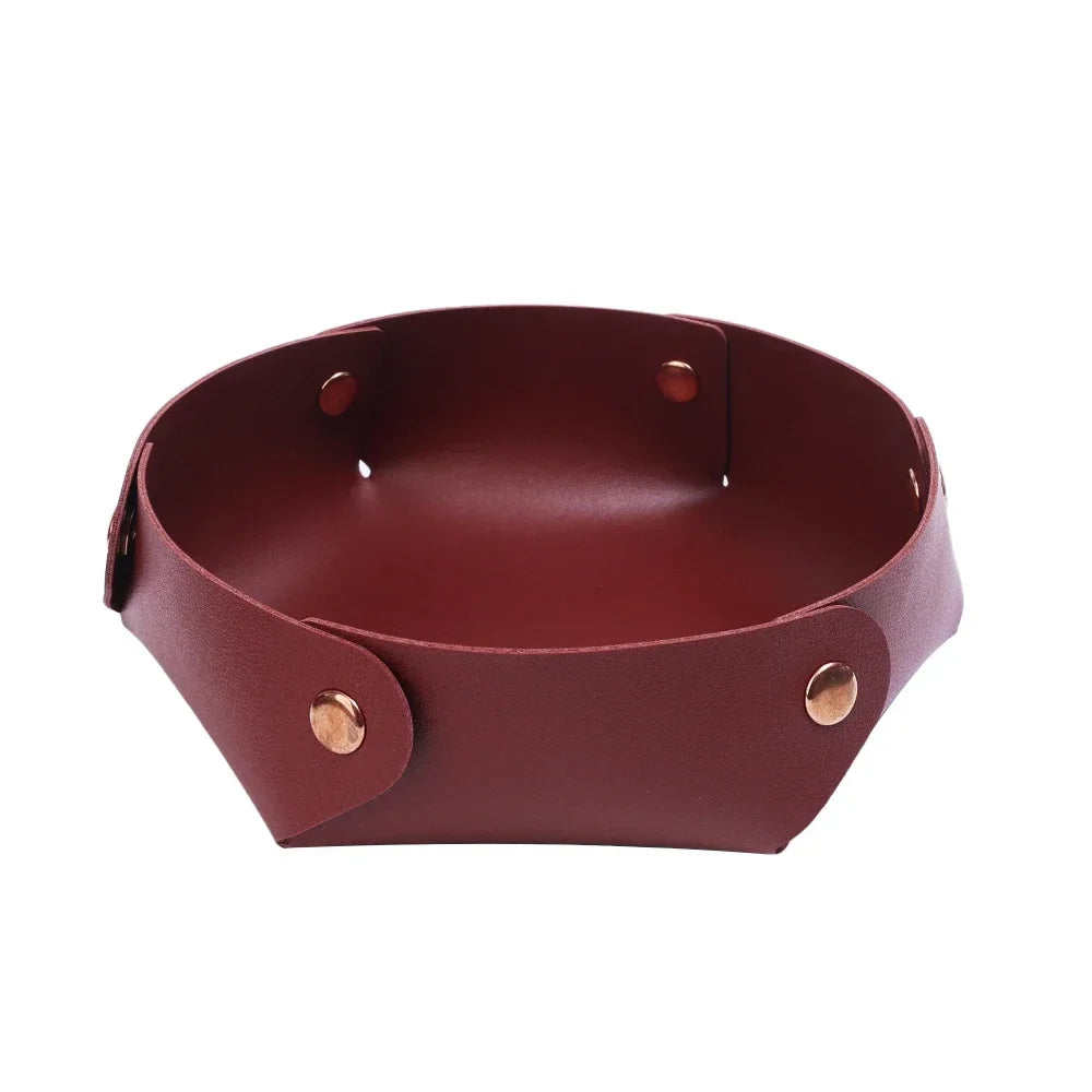 Folding leather top for storage and organization - Red / 18x18x5cm