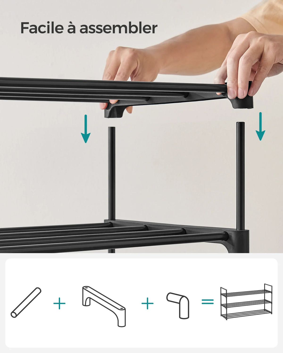 SONGMICS Shoe Rack 3 Tier, Metal Shoe Rack for 12-15 Pairs, Stackable, Hallway, Living Room, Bedroom, 30 x 92 x 55 cm - view 5