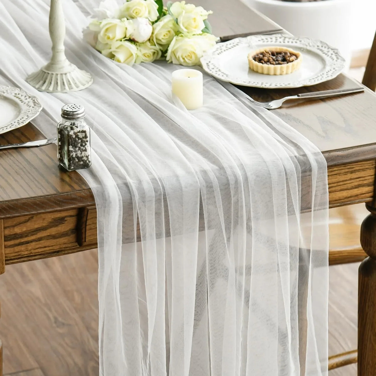 Sheer Gauze Table Runner for Weddings and Parties, Design 3 - 75x300cm