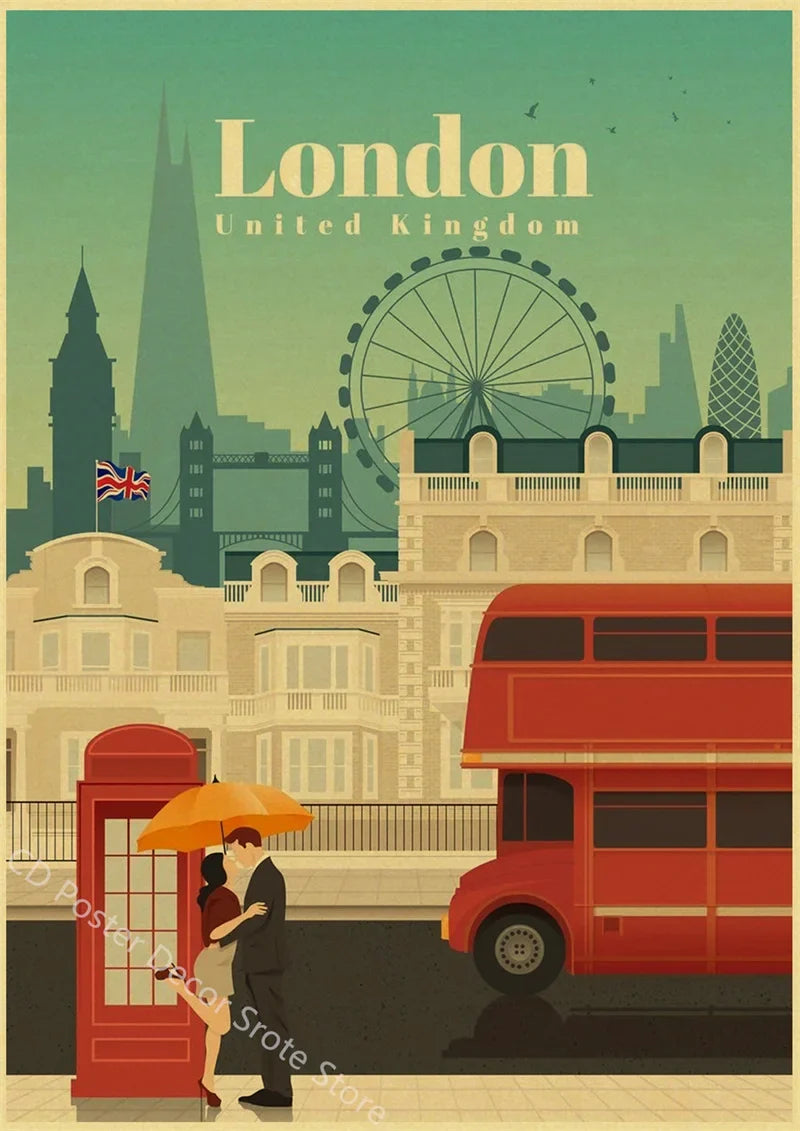 Vintage World Cities Paper Poster, A3 or A4, Design 8 - 8 / A3 16.5 x 11.8 inches