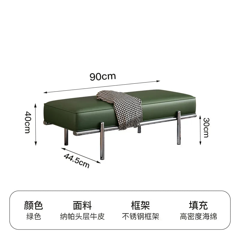 Stainless Steel Shoe Changing Bench, Long Stool, Italian Minimalist Leather, Bed-End Seat, Light, Luxury - 90cm x 44.5cm x 40cm 3