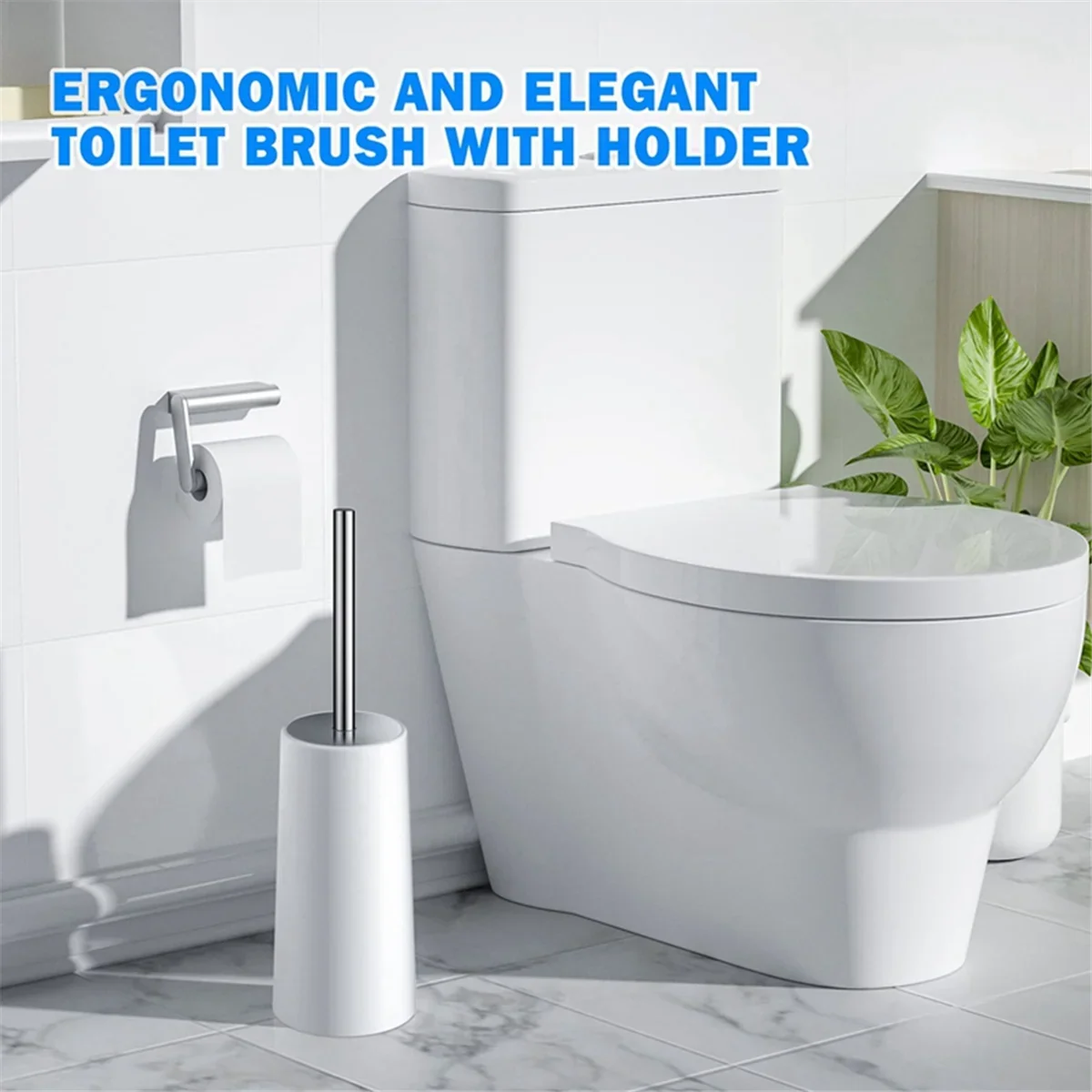Toilet Brush and Holder, 2 Pack Toilet Brush with 304 Stainless Steel Long Handle, Toilet Bowl Brush White - view 6