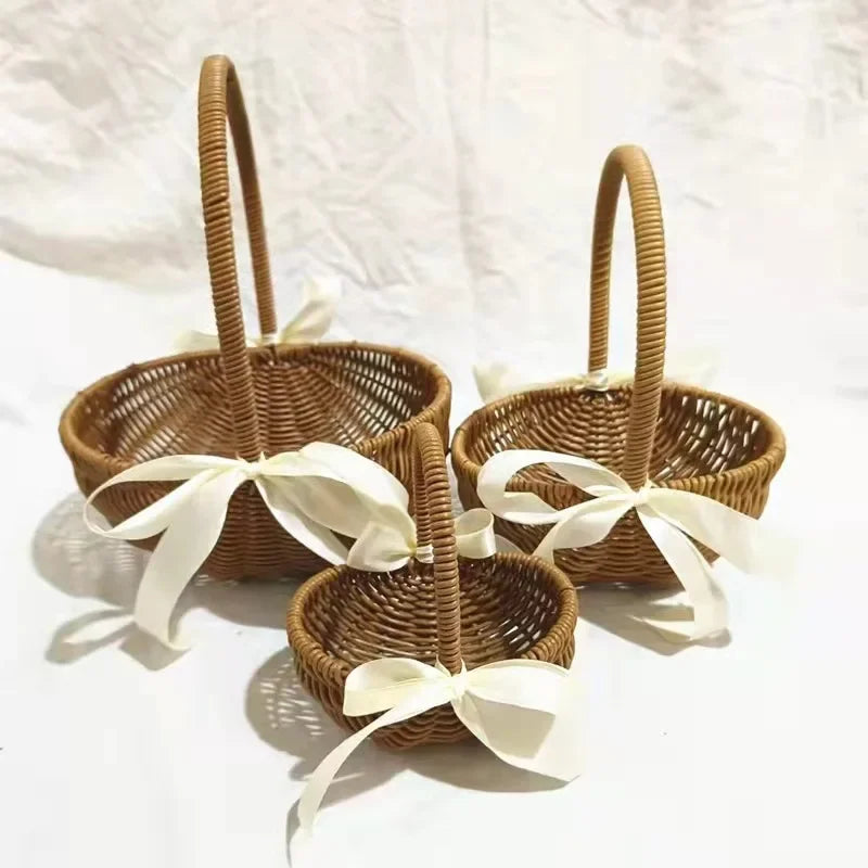 1pc Handwoven Flower Basket, Floral Decoration Dried Artificial Flower Gift Handwoven Basket, Handmade Fruit Basket