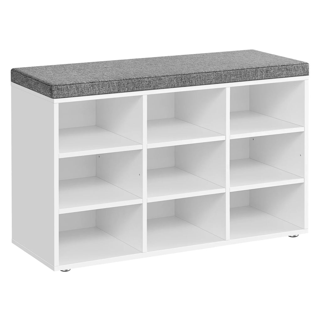VASAGLE Shoe Bench, Storage Bench with Padded Seat, with Cushion, 9 Compartments, Adjustable Shelves, for Living Room, Hallway - Classic white