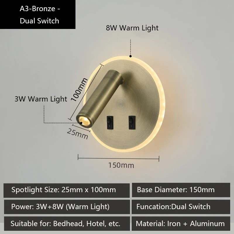 Modern wall sconce with usb ports and adjustable reading lamps - Warm White (2700-3500K) / A3 / LED 3W and 8W
