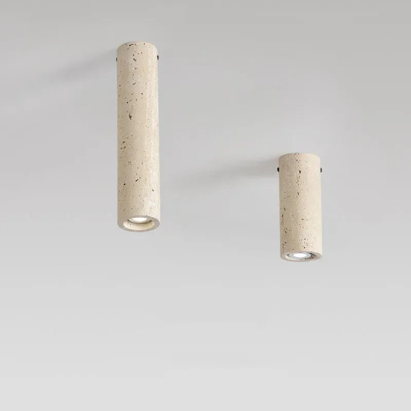 Light yellow travertine cylindrical ceiling lamp with surface mounting - view 4
