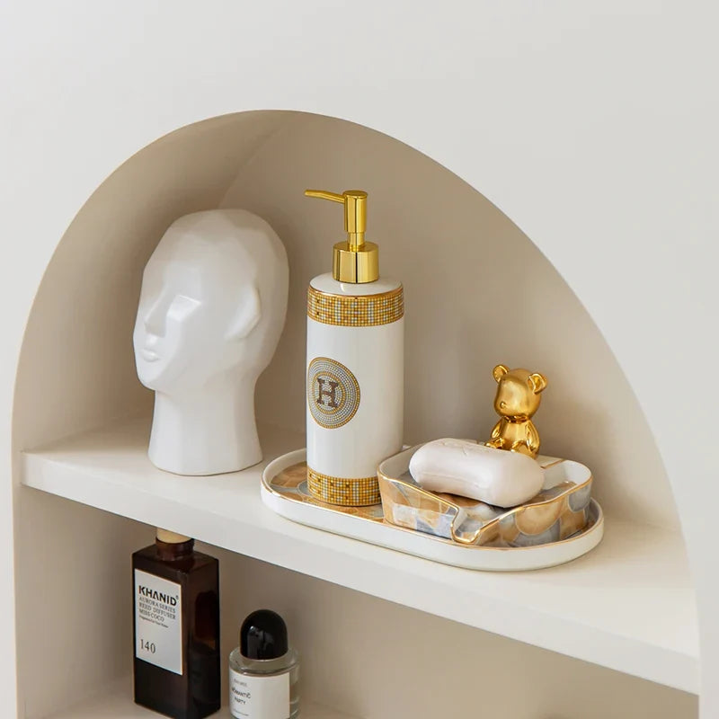 WHYOU-Cermic Liquid Soap Dispensers, Lotion Bottle, Emulsion, Latex Hand Wish Bottles, Light Luxury Bathroom Accessories Set - view 4
