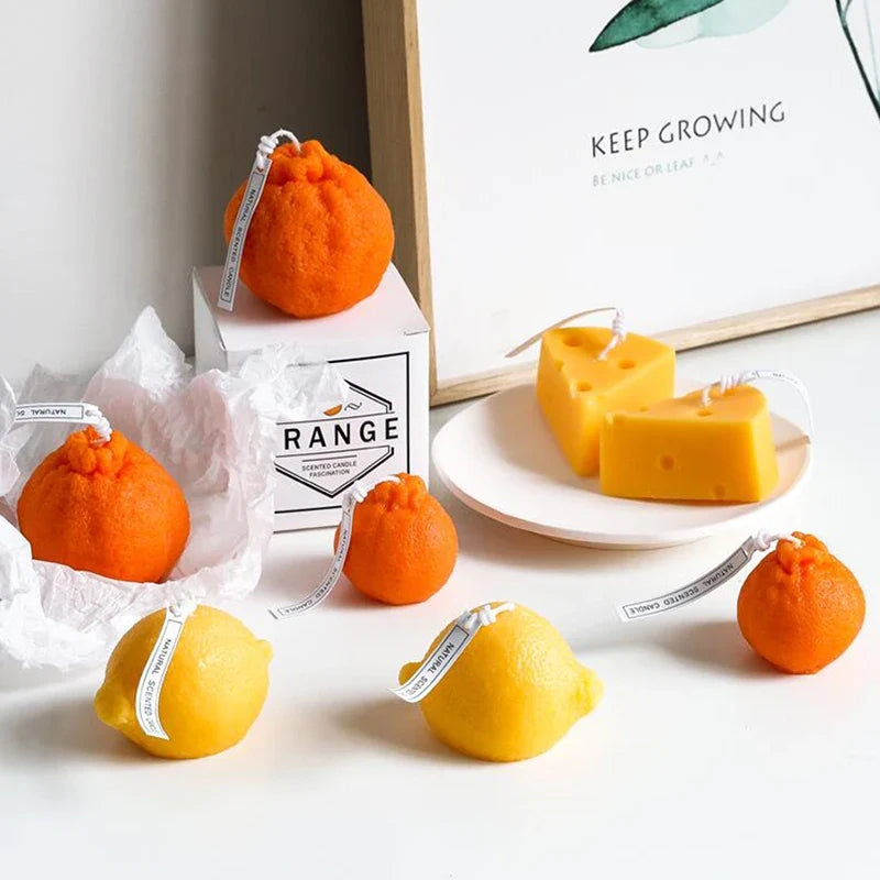 1Pc Soy Wax Candles Creative Orange Lemon Cheese Scented Candle, Home Dinner Decoration Aromatherapy Candle, Photo Props - view 5