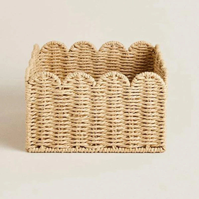 Scalloped Edge Basket, Wicker Storage Baskets,Handwoven Organizing Baskets For Shelves, Paper Rope Design - view 4