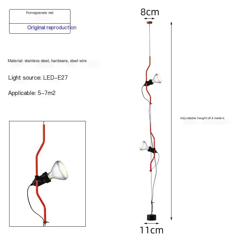 Italian minimalist foot chandelier with decorative adjustable height - 2 feux rouges / Warm Light 3000K