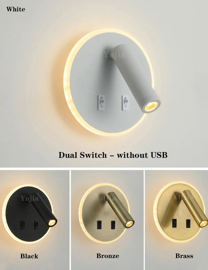 Modern led wall sconce with usb ports and adjustable reading lamps - view 4