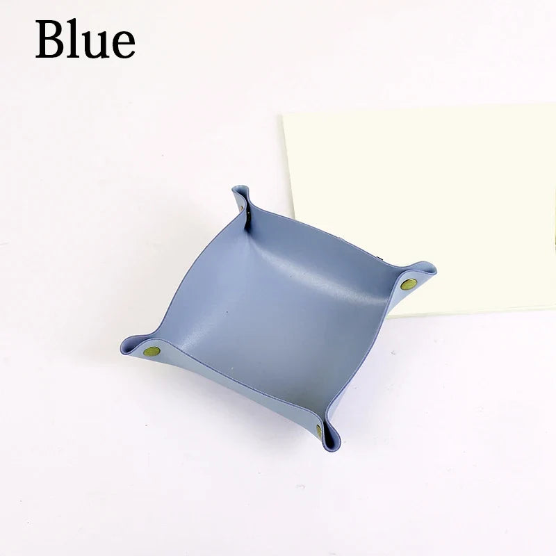 Nordic leather storage tray versatile office organizer - Blue / M 25x25cm